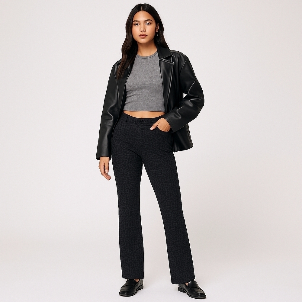 Calvin Klein Black Leopard Print Bootcut Pants – Size 8